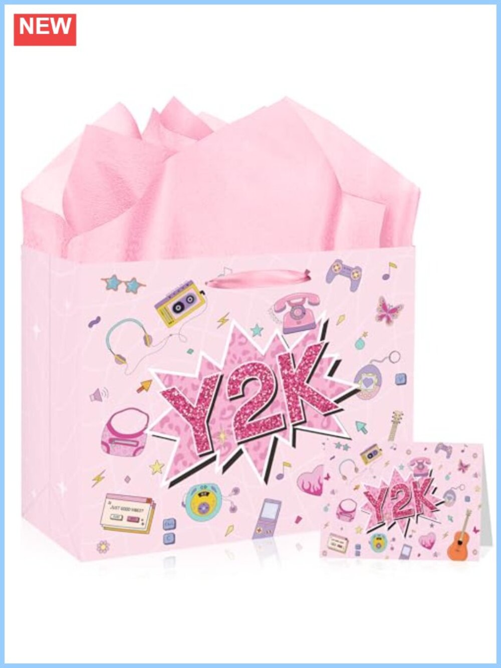 Y2K Retro Gift Bag Set with Card & Tissue Paper Ribbon Handles